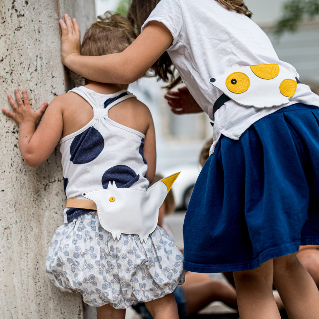 Children wearing Eperfa leather belt bags