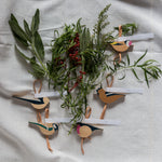 Eperfa wooden hillside birds set, Long-tailed tit, Great tit, Robin, Hawfinch, Goldfinch