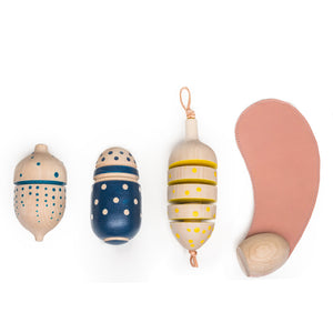 Eperfa wooden hillside fruit rattles and leather teether